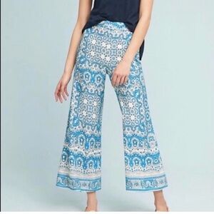 Feather & Bone for Anthropologie blue and cream wide leg palazzo pants size S